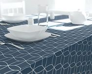 Dehaus® Wipe Clean Table Cloth - Medium Navy Geo Flow - Wipe Clean PVC Oilcloth Table Cover - Rectangular Plastic Vinyl Tablecloth - Water Resistant & Easy To Clean - Kitchen or Dining Table Protector