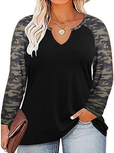 TIYOMI Plus Size Tops for Women Casual Long Sleeve Shirts Crew Neck Fall Tee Autumn Tunic Blouses XL-5X, A536-camo Black, 5X-Large