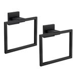 LANC Hand Towel Rings for Bathroom Wall Mount Matte Black Square Hand Towel Holder Command Towel Hanger for Bathroom Lavatory Towel Holder Stainless Steel Modern Towel Rack Hanger 2 Pack, A8896MB-P2