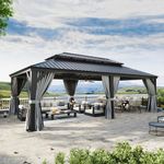 Aoxun 14' X 24' Aluminum Gazebo with Drainage System, Netting, Grey
