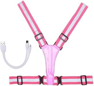 Asixxsix LED Reflective Vest, High Visibility Safety Vest, USB Rechargeable LED Running Light Up Halloween Running Costume for Walking Cycling Biking Motorcycle (Pink)