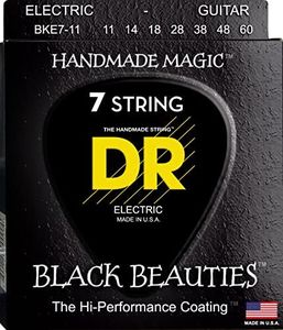 DR Strings BLACK BEAUTIES™ - BLACK Coloured Electric Guitar Strings: 7-String Heavy 11-60