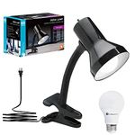 Xtricity LED Clip on Desk Lamp with 360° Flexible Gooseneck, Reading Light for Bed Headboard– 6W A19 Bulb Included, 120V, On/Off Switch, 10.25” Height Table Lamp with Black Finish