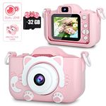 Kids Camera for Girls and Boys, Kids Digital Dual Camera 2.0 Inches Screen 20MP Video Camcorder Anti-Drop Children Cartoon Selfie Camera, Camera for Kids with Games, Birthday Gift, 32GB Memory Card 1