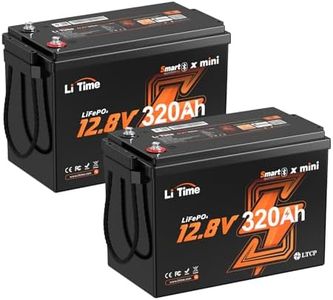 LiTime12.8V 320Ah Mini LiFePO4 Battery, Bluetooth Lithium Battery, 4000+ Deep Cycles, Built-in 200A BMS, IP65 Waterproof, Backup Power for RV, Trolling Motors, Marine, Off-Grid (2 Pack)