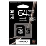 HIDISC HDMCSDX64GCL10V30 MicroSDXC Card, 64 GB, UHS-I Speed Class 3 (U3), A1/4K Compatible, SD Adapter and Case