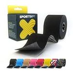 SPORTTAPE Extra Sticky Kinesiology Tape, 5cm x 5m - Black | Hypoallergenic, Waterproof K Tape | Physio, Medical Sports Tape for Muscle Injury, Support | Uncut - Single Roll