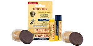 Burt's Bees Natural Lip Care Bundle Bundle. Includes a trio of, Overnight Lip Treatment Lip Scrub Lip Balm Duo (Beeswax & Vanilla)