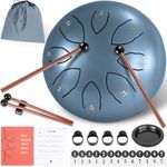 ITHWIU Steel Tongue Drum Hand Drum Percussion Instrument Tank Drum Set with Drumsticks, Drumstick stand, Carry Bag, Tutorial Book, Note stickers, Finger cot (Navy Blue, 6 Inch 8 Notes)