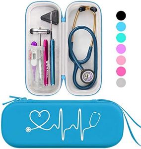 BOVKE Estuche para estetoscopio 3M Littmann Classic III, Lightweight II S.E, MDF Estetoscopios Acoustica Deluxe - Espacio adicional para tijeras de vendaje EMT Trauma Shears y LED Penlight, Turquesa