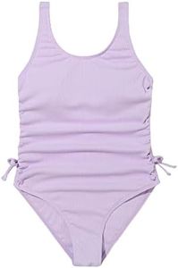 OYOANGLE Girl's Cute Spaghetti Straps Round Neck Drawstring One Piece Swimwear Tie Bathing Suit Light Purple 160