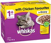 WHISKAS 1+ Years Wet Cat Food with Chicken Favourites in Gravy 12 x 85g, 5 Pack (60 Pouches)