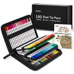 Shuttle Art 105 Dual Tip Brush Pens, Fine and Brush Tip Markers Set with Portable Case & 1 Colouring Book, Felt Tip Colouring Pens for Adults and Children Colouring Calligraphy Journal Doodling