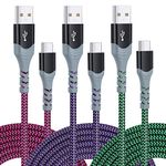 Pofesun [3-Pack,10ft] USB C Cable Fast Charge, Type C Charger Cord Braided USB C Charging Cable Compatible with Samsung Galaxy A10e A20 A50 A51 A71,S20 S10 Plus S10E,Note 20 10, Moto-Purple,Green,Rose