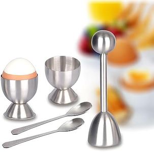 5 Pcs Hard and Soft Boiled Egg Cutter Set, Stainless Steel Shell Separator Remover Kitchen Tool (2 Cups 2 Scoops 1 Top Cutter)