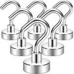 Neosmuk Steel Magnetic Hooks, 22 Lb+ Heavy Duty Earth Magnets With Hook For Refrigerator, Extra Strong Cruise Hook For Hanging, Magnetic Hanger For Curtain, Grill (6), Silver