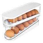BELLE VOUS 2-Tier Auto Rolling Egg Dispenser - Egg Storage for Kitchen Countertop/Fridge - Space-Saving Egg Tray/Egg Stand - Roll Down Egg Dispenser