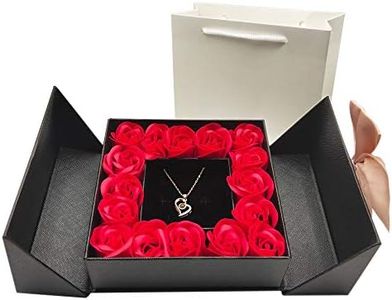 Eternal Real Rose Gift Box with Heart Design Necklace 100 Languages Love You, Forever Flower for Her, Romantic Birthday Gift, Anniversary, Mother's Day, Valentine's Day, Christmas (Black Box, Heart)