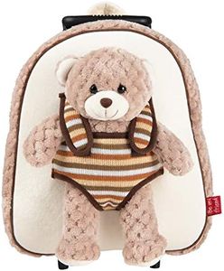PERLETTI - Trolley Peluche Orso da Bambino Bambina 3 4 5 Anni - Zainetto Scuola Asilo Bimba Bimbo con Ruote e Spallacci - Borsa Bagaglio da Viaggio - 29x32x11 cm (Orsetto)