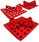 Vittorio Farina 3-Pack Polka Dot Bow Tie & Pocket Square Combo Set for Men (Red/Black,Black,White)