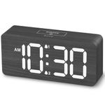 Wooden Digital Alarm Clocks for Bedrooms: Dimmable Dual Alarm Clock with Large Numbers for Bedside Desk - Gray