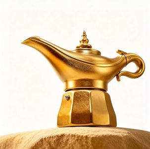 kasidisio Genie Lamp Moka Pot, Stovetop Espresso Maker, Portable Aladdin Coffee Pot, Aluminium Moka Pot 3 Cups (5 Oz - 150 Ml), Golden stove top coffee maker,fathers day