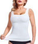 Ursexyly Women Tummy Control Shapewear Tank Top Ribbed Compression Vest Body Shaper Slimming Shirt Square Neck Basic Camisole (White, Large)