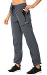 MOCOLY Women's Hiking Trousers Outdoor Walking Trousers Lightweight Quick Dry Waterproof Camping Sweat Pants Cargo Activewear Trousers with Zipper Pockets Long-Grey S