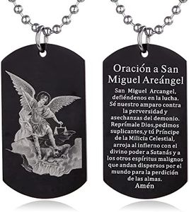 FAYERXL St Michael Necklace for Men,Personalized Black Dog Tag Necklace Gift for Men,Archangel Michael Protection Amulet Pendant Necklace Catholic Jewelry (San Miguel Arcángel)