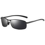 ZHILE Rectangular Polarized Sunglasses Al-Mg Alloy Temple Spring Hinge UV400 (Black, Grey)