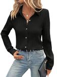 Shasmi Women & Girls Black Solid Color Button Front Texture Long Sleeve Slim Fit Shirt (Wshirts 144 Black-S)