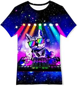 Fanient Camiseta para Niños Camiseta con Estampado de Gato 3D DJ Camiseta de Manga Corta de Verano para Niños de 9 a 12 Años M
