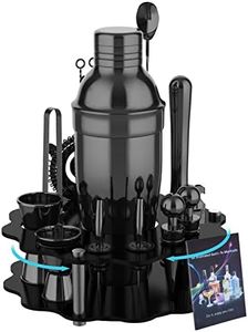 Vabaso 20 Piece Cocktail Shaker Set with Rotating Stand, 25oz Stainless Steel Black Bartender Kit Bar Tools Set for Home, Bars, Parties and Traveling, Cocktail Lovers Gift