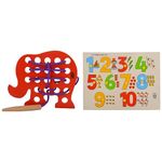 Skillofun - H-4C Wooden Sewing Toy Elephant, Multi Color L-70SK Wooden Number with Picture Tray with Knobs, Multi Color