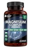 Magnesium Glycinate 4-in-1 Complex 2000mg - 449mg Elemental Magnesium High Strength Magnesium Supplements - Magnesium Bisglycinate,Citrate, Malate, Oxide - 120 Capsules - Vegan UK Made by New Leaf