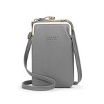 Womens Crossbody Bag Cellphone Shoulder Purse Wallet Clutch Handbag Travel Fashion Leather Phone Case Pocket Holster Messenger Pouch for iPhone 11 pro 8 Plus Xs Max X Xr 7/6 Plus Samsung S10+ (Gray)