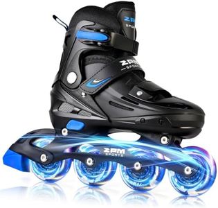 2PM SPORTS Adjustable Inline Skates Kids Boys Ages 5-8 8-12 4-6 6-12 10-12 with Light Up Wheels, Roller Skates Blades for Boys Beginner Youth Indoor Outdoor Size 11C 1 2 3 4 5 6 7 Black Blue