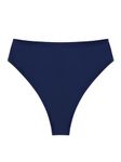 Colloyes Women's High Waisted High Cut Thong Bikini Bottom Navy Blue Size Medium