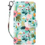 ULAK Flip Floral Wallet Case for iPhone 8/iPhone 7, PU Leather Case with Kickstand Card Holder ID Slot and Wristlet Shockproof Protective Cover for Apple iPhone 7/8 4.7 Inch, Mint Floral