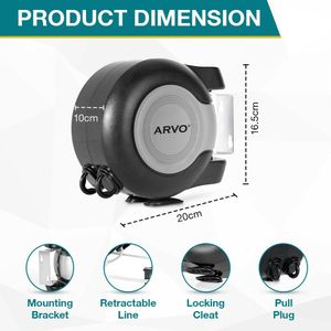 ARVO Double Retractable Washing Line, 30m – Wall Mounted Indoor/Outdoor