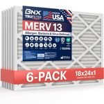 BNX TruFilter 18x24x1 Air Filter MERV 13 (6-Pack) - MADE IN USA - Electrostatic Pleated Air Conditioner HVAC AC Furnace Filters for Allergies, Pollen, Mold, Bacteria, Smoke, Allergen, MPR 1900 FPR 10