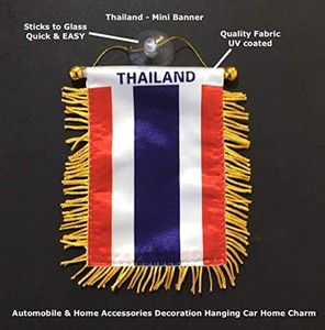 Thai Flags for Car & Home mini Banner Automobile charm small window sticker Easy to use Sticks to glass Quick Easy or Hang Ornament wall design indoor outdoor decal hanging (Thailand -01)