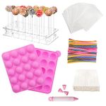 Cake Pop Maker Kit, 20 Cavities Silicone Cake Pop Mould with Acrylic Display Stand Holder, Lollipop Sticks, Treats Bags, Twist Ties, Decorating Pen