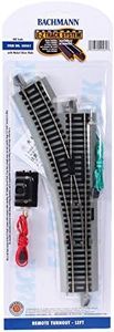 Bachmann Trains - Snap-Fit E-Z Track Remote Turnout - Left (1/Card) - Nickel Silver Rail with Gray Roadbed - HO Scale, grey