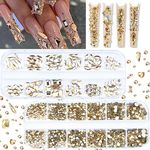 2120 Pcs Champagne Gold Crystal Nail Rhinestones Round Beads Flatback Glass Gems Stones Multi Shapes Sizes Gold Rhinestones Nail Crystals for Nail DIY Crafts Clothes Shoes Jewelry