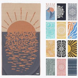 FESHKA Sand Free Turkish Beach Towel (37 x 67) Quick Dry Bath Towel, Oversized Beach Blanket, Lightweight for Travel - Made with 100% Organic Turkish Cotton - Sunset Lover (Rust/Dark Navy)