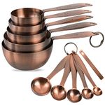 SPUVGVC Measuring Cups and Spoons Set, 5 Copper Measuring Cups and 5 Measuring Spoons and Leveler, Metal Measuring Cups&Spoons Set, Kitchen&Baking Measuring Cups Spoons Set, Metric Measure Cups Spoons