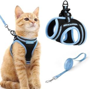 rabbitgoo Cat Harness and Lead Set, Escape Proof Cat Vest with Leash, Soft Comfortable Step-in Kitten Harness, Adjustable and Reflective for Safe Easy Walking, Black & Light Blue, Medium