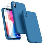 Dssairo [3 in 1 for iPhone x Case/iPhone Xs case, with 2 Pack Screen Protector, Liquid Silicone Slim Shockproof Protective Phone Case 5.8 inch [Microfiber Lining] (Navy Blue)