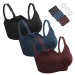 Dresime Nursing Bras for Breastfeeding 3 Pack Seamless Maternity Bras Pregnancy Bralette with Extra Bra Extenders and Clips, F, L Size